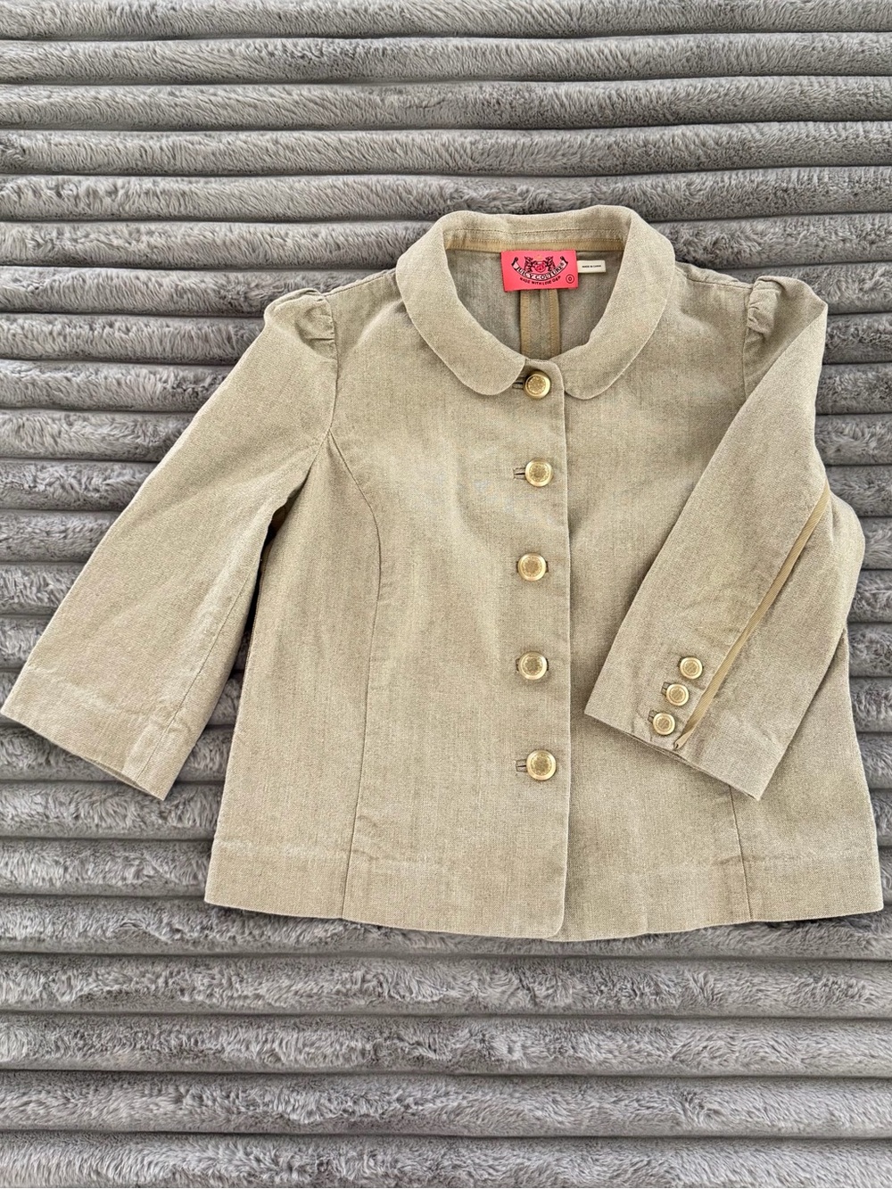 Vintage Y2K Juicy Couture 3/4 Sleeve Linen Blend Blazer With Gold Buttons